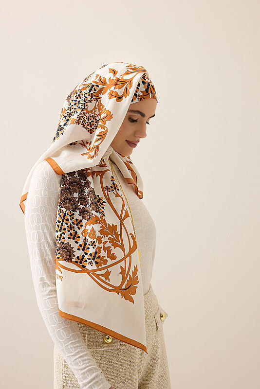 Şark Çiçeği Toprak Floş Pamuk Şal 70x210 - 1