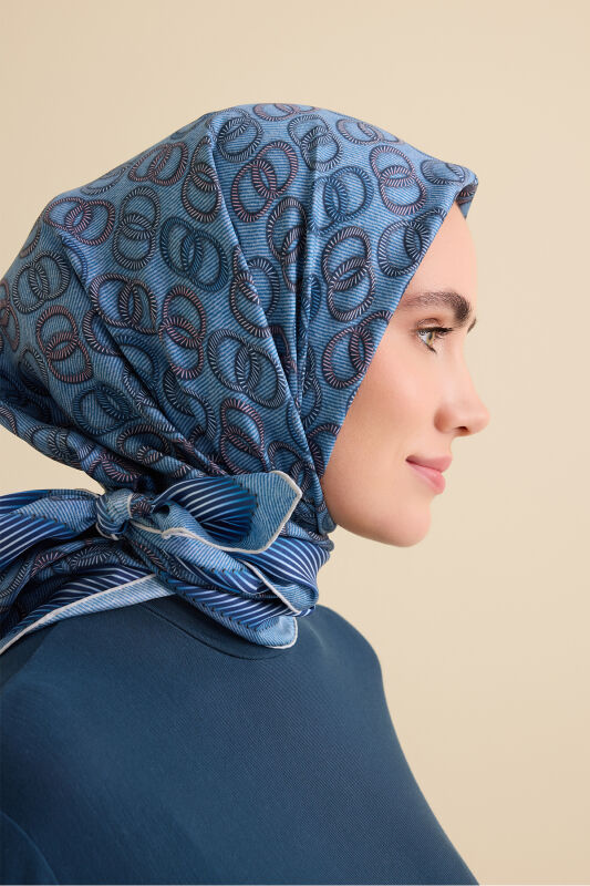 Sarma Noor İndigo Tivil İpek Eşarp 90x90 - 5