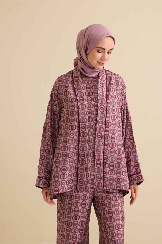 Sarma Noor Mercan İpek Kısa Kimono - 1