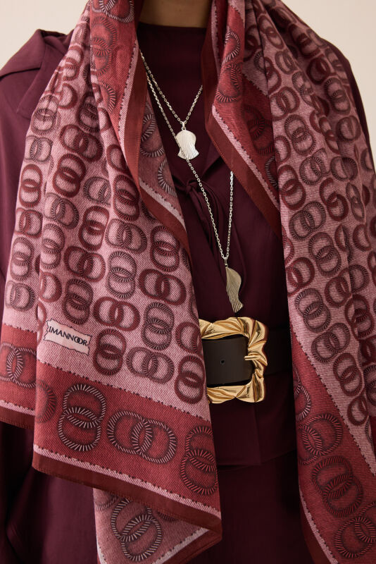 Sarma Noor Mercan Pamuk Floş Şal 70x210 - 5