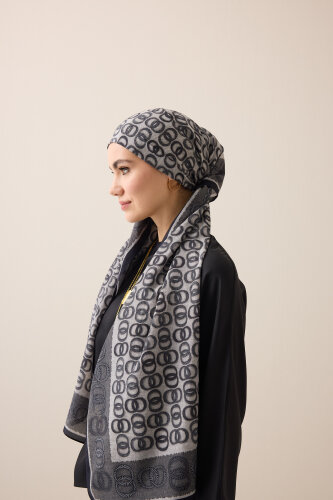 Sarma Noor Siyah-Beyaz Pamuk Floş Şal 70x210 - Imannoor