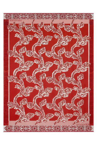 Sarmaşık Kırmızı İpek Şal 130x200 - 1