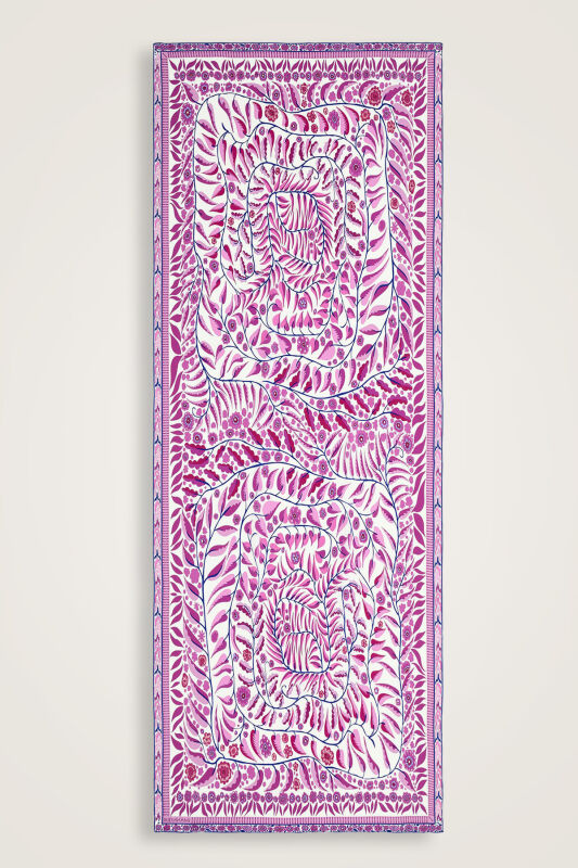 Sarmaşık Labirent Pembe Krep İpek Şal 80x210 - 2