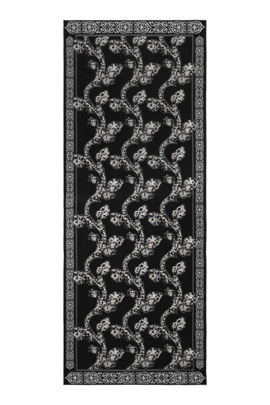 Sarmaşık Siyah Krep İpek Şal 70x200 - 1