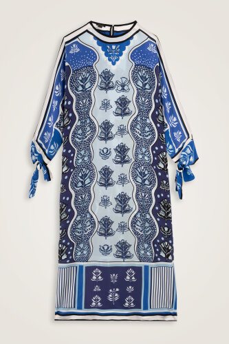 Şelale Lacivert Krep İpek Elbise - Imannoor