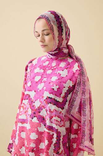 Selçuk Güneşi Pembe Krep İpek Elbise - 3