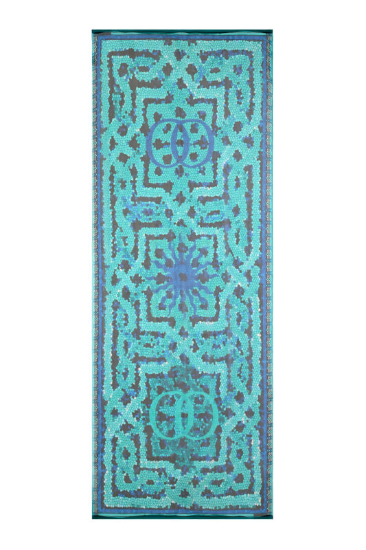 Selçuk Güneşi Turkuaz Krep İpek Şal 80x210 - 1