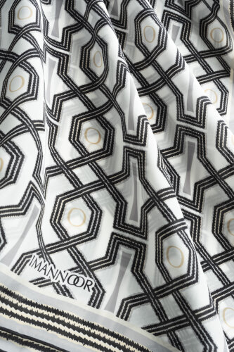 Selçuk-i Kafes Black and White Chiffon Silk Scarf 70x210 - Imannoor (4)