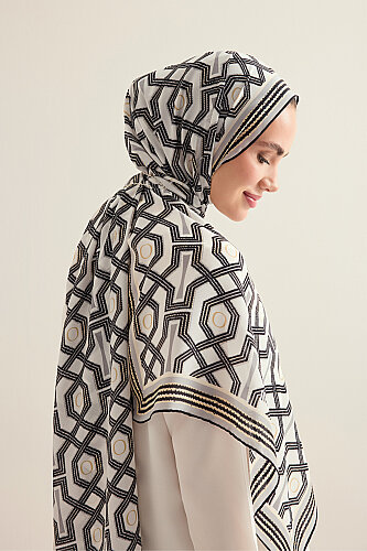 Selçuk-i Kafes Black and White Chiffon Silk Scarf 70x210 