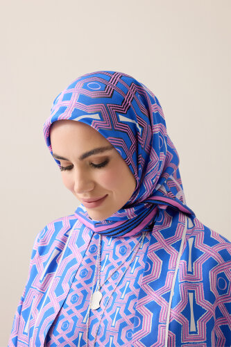 Selçuk-i Kafes Fulya-Saks Twill Silk Scarf - 5