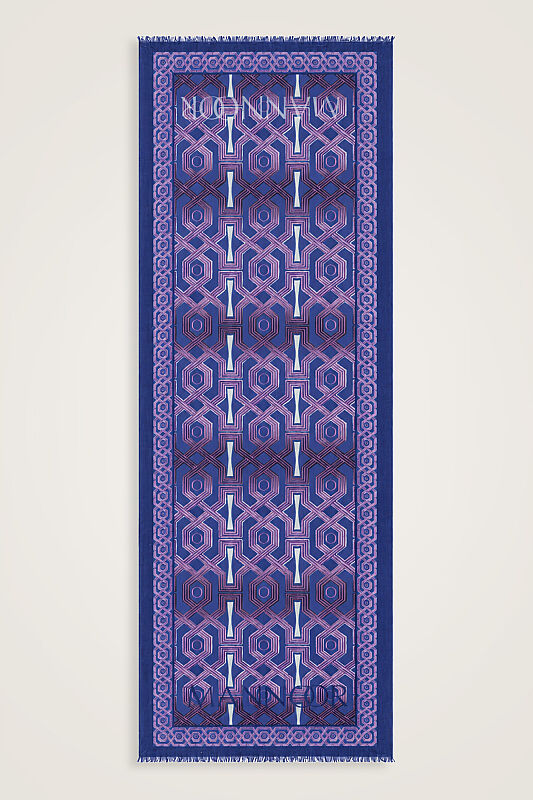 Selçuk-i Kafes Fuşya-Saks İpek Vual Şal 70x200 - 2