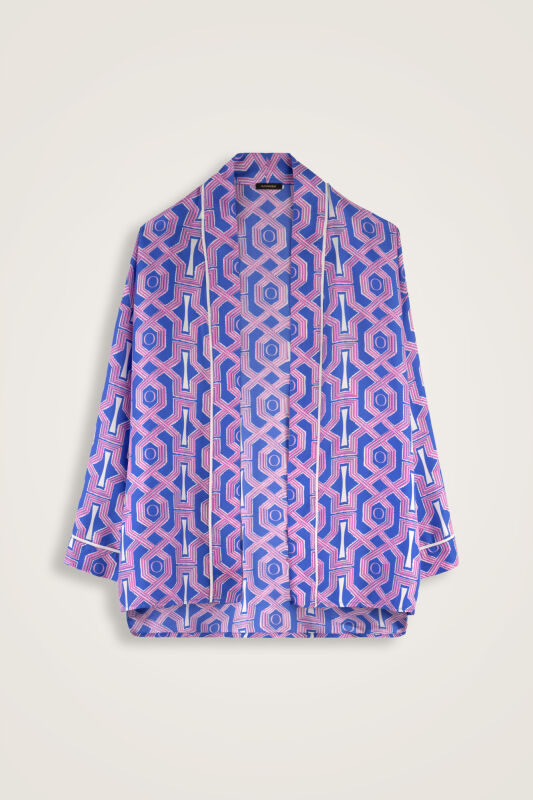 Selçuk-i Kafes Fuşya-Saks Tivil İpek Kısa Kimono - 2