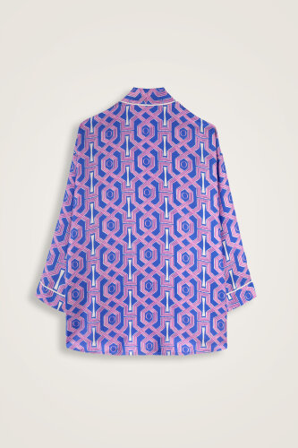 Selçuk-i Kafes Fuşya-Saks Tivil İpek Kısa Kimono - 6