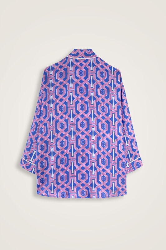 Selçuk-i Kafes Fuşya-Saks Tivil İpek Kısa Kimono - 6
