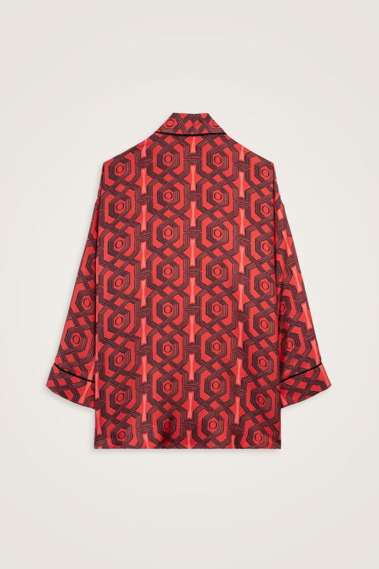 Selçuk-i Kafes Kırmızı Tivil İpek Kısa Kimono - 4
