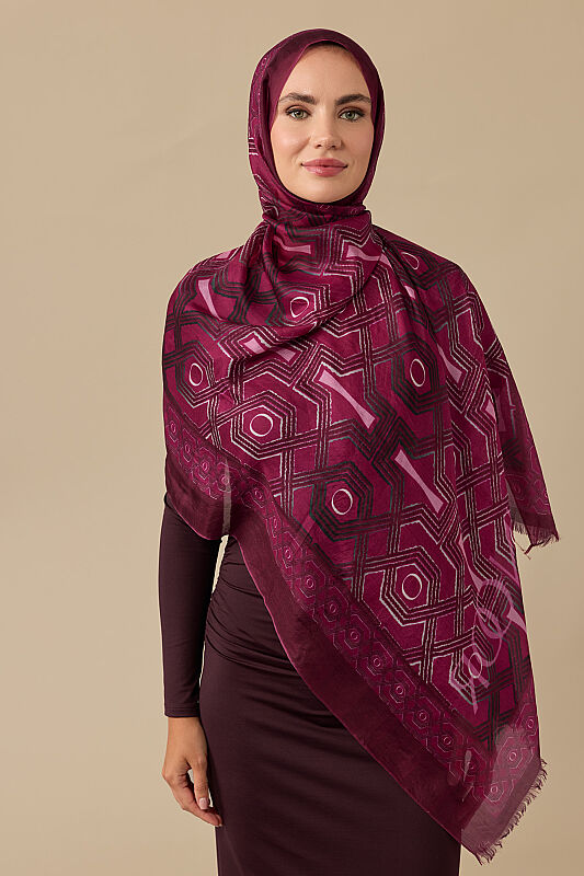 Selçuk-i Kafes Mürdüm İpek Vual Şal 70x200 - 3