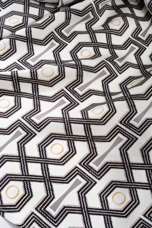 Selçuk-i Kafes Siyah-Beyaz Tivil İpek Kısa Kimono - 3