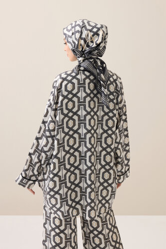 Selçuk-i Kafes Siyah-Beyaz Tivil İpek Kısa Kimono - 6