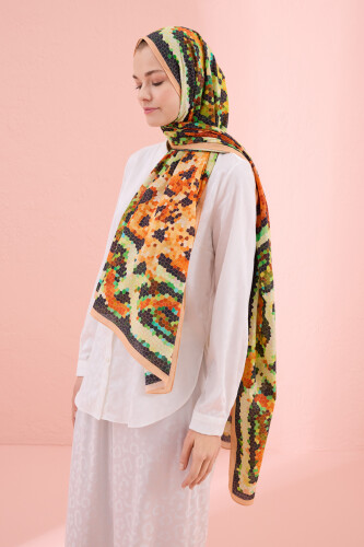 Selcuk Sun Orange-Green Cotton Shawl 