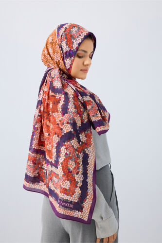 Selcuk Sun Orange-Purple Cotton Shawl 