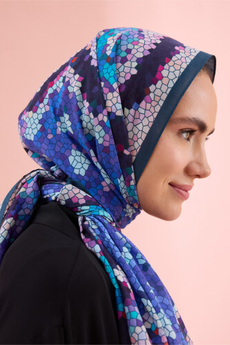 Selcuk Sun Purple-Blue Cotton Shawl - 3