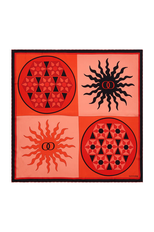 Selçuklu Güneşi Kırmızı Tivil İpek Eşarp 90x90 - 2