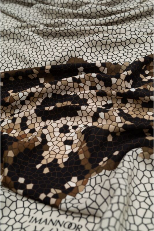 Selçuklu Mozaiği Tek Bej Floş Viskon Şal 70x210 - 2