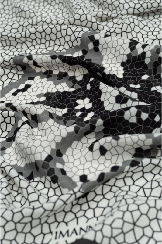 Selçuklu Mozaiği Tek Beyaz Floş Viskon Şal 70x210 - 2