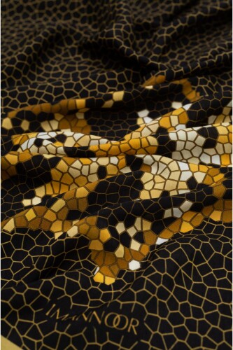Selçuklu Mozaiği Tek Siyah Floş Viskon Şal 70x210 - 2