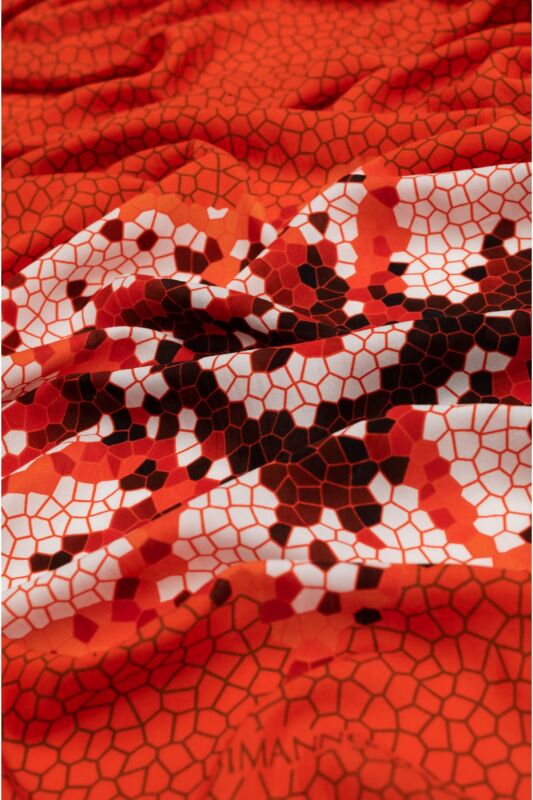 Selçuklu Mozaiği Tek Turuncu Floş Viskon Şal 70x210 - 2