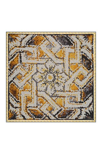 Selçuklu Mozaik Altın Tivil İpek Eşarp 90x90 - 2