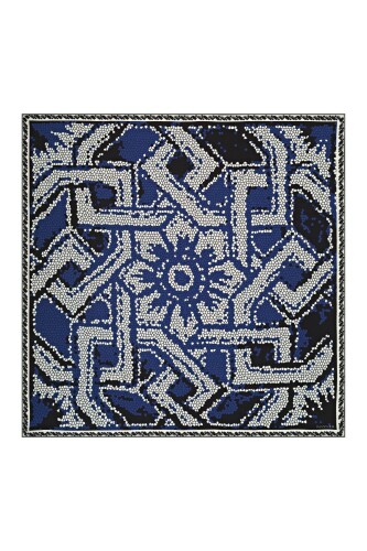 Selçuklu Mozaik İndigo Tivil İpek Eşarp 90x90 - 2