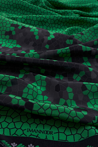 Selçuklu Mozaik Yeşil Krep İpek Şal 70x210 - 2