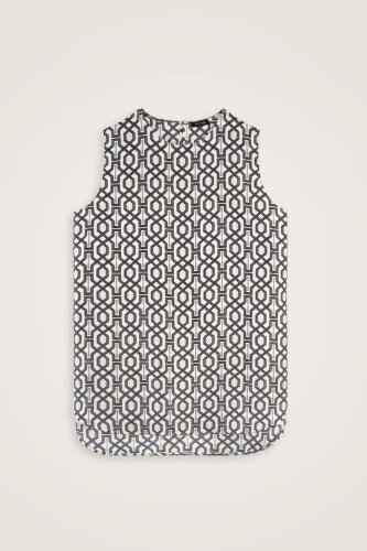 Seljuk-i Cage Black and White Silk Sleeveless Blouse - 2