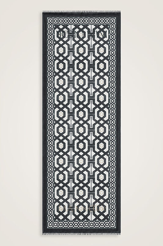 Seljuk-i Cage Black and White Silk Voile Scarf 70x200 - 2