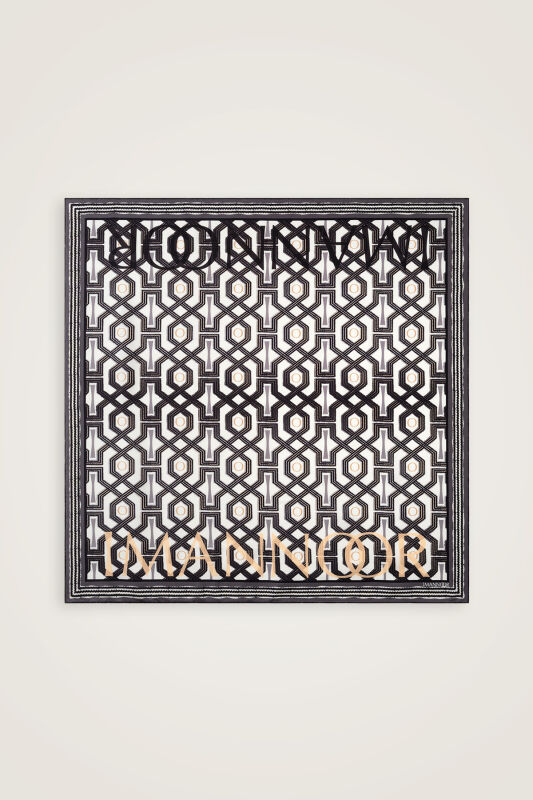 Seljuk-i Cage Black and White Twill Silk Scarf - 2