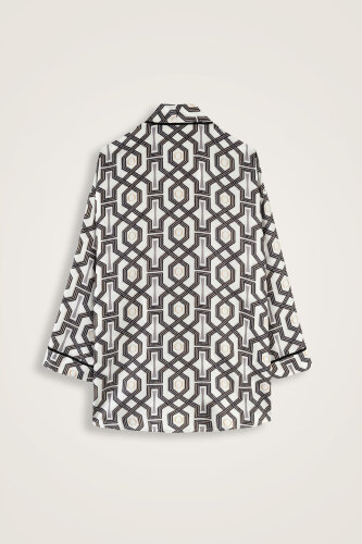 Seljuk-i Cage Black and White Twill Silk Short Kimono - 5