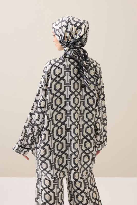 Seljuk-i Cage Black and White Twill Silk Short Kimono - 6