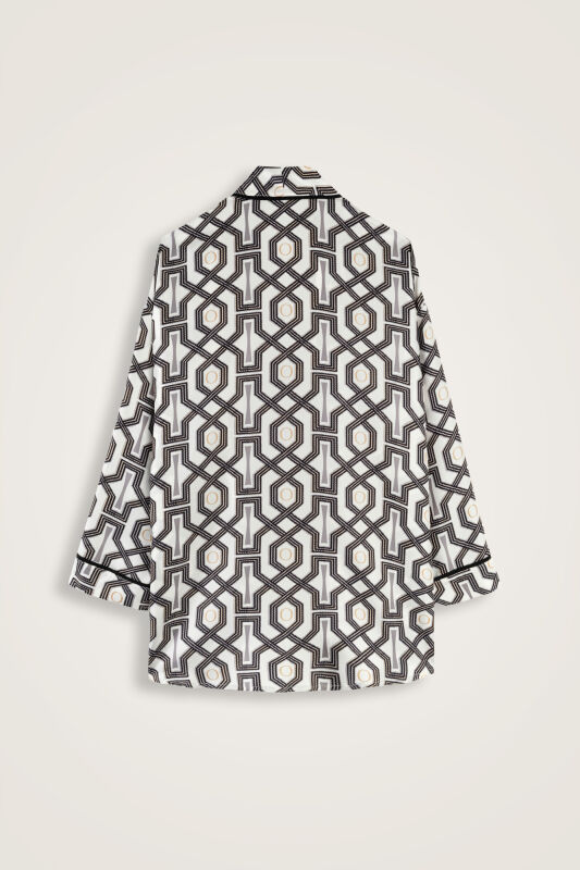 Seljuk-i Cage Black and White Twill Silk Short Kimono - 5