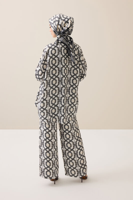 Seljuk-i Cage Black and White Twill Silk Trousers - 3