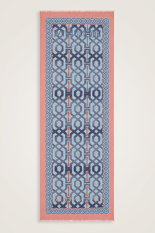 Seljuk-i Cage Blue-Salmon Silk Voile Scarf 70x200 - 2