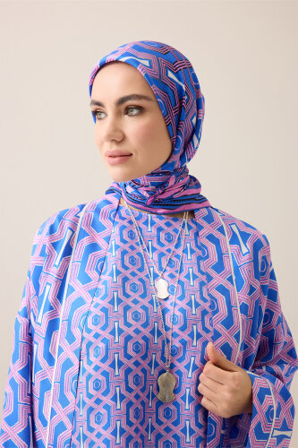 Seljuk-i Cage Fuchsia-Navy Silk Sleeveless Blouse - 5