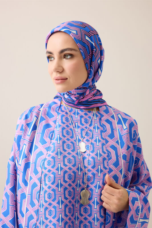 Seljuk-i Cage Fuchsia-Navy Silk Sleeveless Blouse - 5