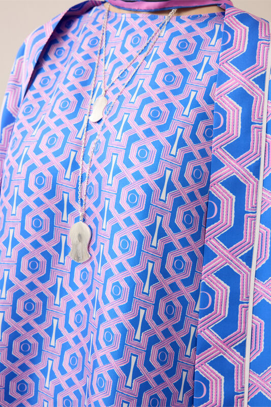 Seljuk-i Cage Fuchsia-Navy Silk Sleeveless Blouse - 3