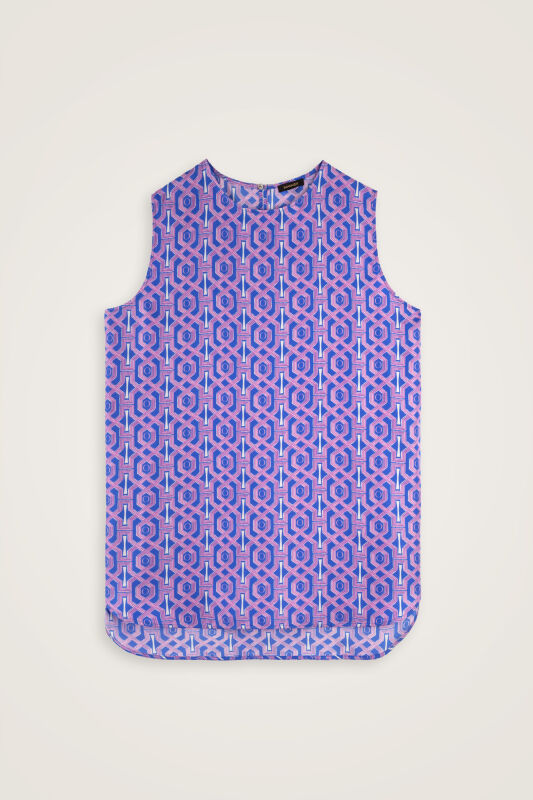 Seljuk-i Cage Fuchsia-Navy Silk Sleeveless Blouse - 2