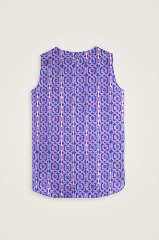 Seljuk-i Cage Fuchsia-Navy Silk Sleeveless Blouse - 4