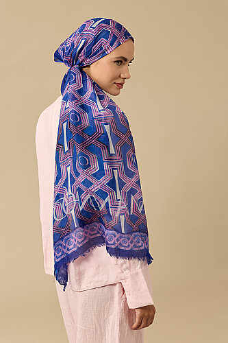 Seljuk-i Cage Fuchsia-Navy Silk Voile Shawl 70x200 - 3