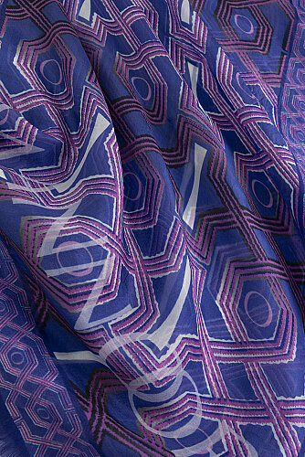 Seljuk-i Cage Fuchsia-Navy Silk Voile Shawl 70x200 - 4