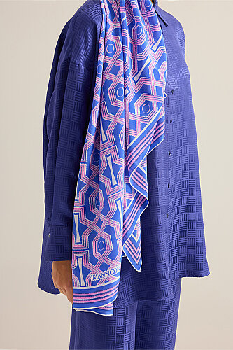 Seljuk-i Cage Fuchsia-Saks Chiffon Silk Scarf 70x210 - 5