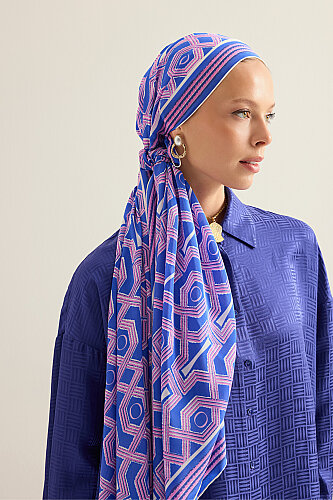 Seljuk-i Cage Fuchsia-Saks Chiffon Silk Scarf 70x210 